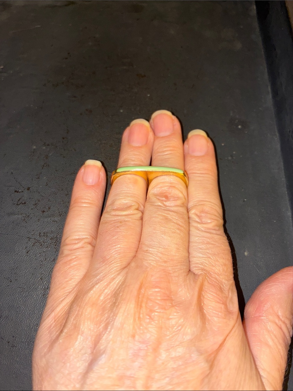 Double Rings with Light Green Enamel Inlay - Picture 8 of 9